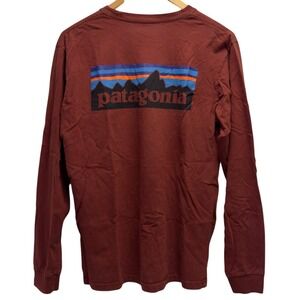 Patagonia Men's Size M Regular Fit Long Sleeve Dark Orange Mountain Logo T-Shirt